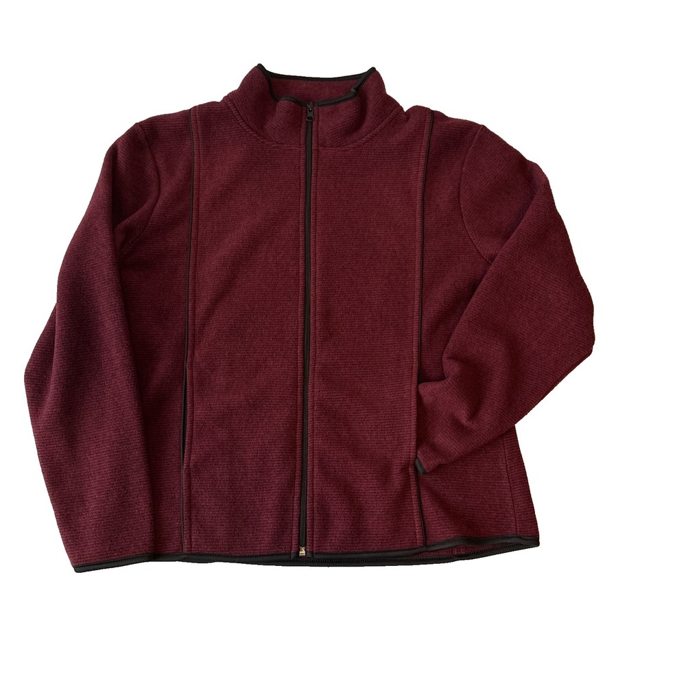 Venario Soft Fleece Full Zip Jacket Burgundy Mini Stripe Women's M Layering Cozy